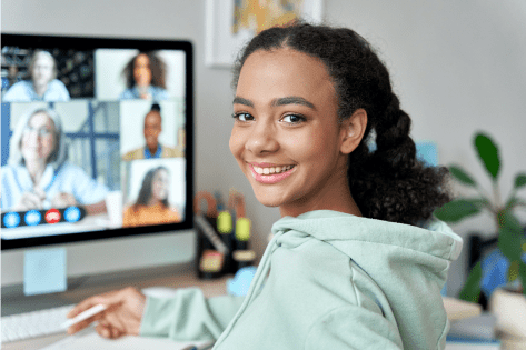 homeschool teen doing her online Catholic homeschol class